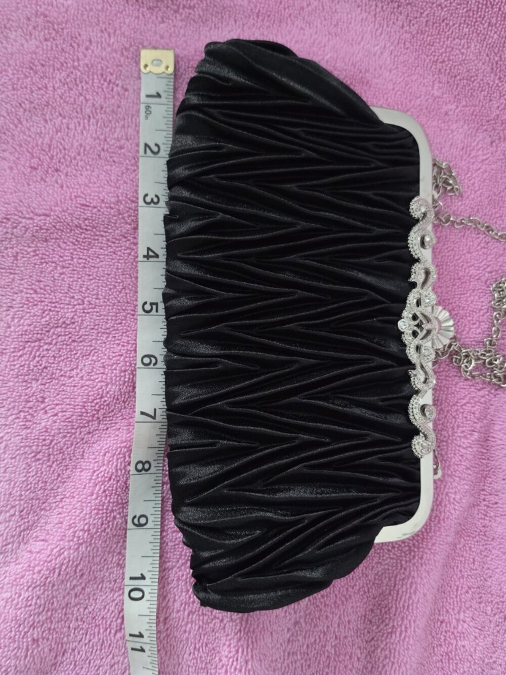 Women's Satin Pleated Evening Clutch Purse w/ Adjustable/Removable Strap - Picture 9 of 9